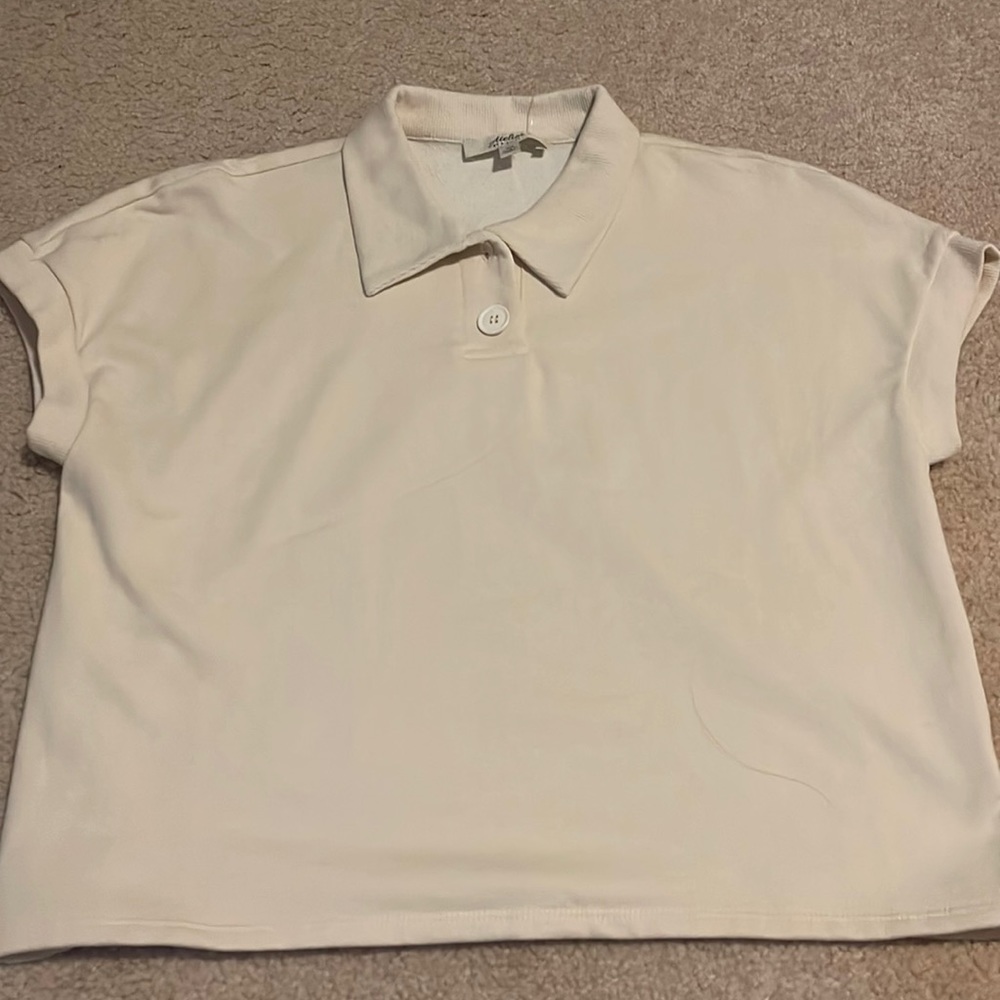 Cream 3/4 button down casual top